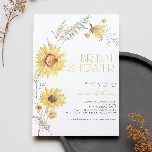 Elegant Boho Sunflower Botanical Bridal Shower Invitation