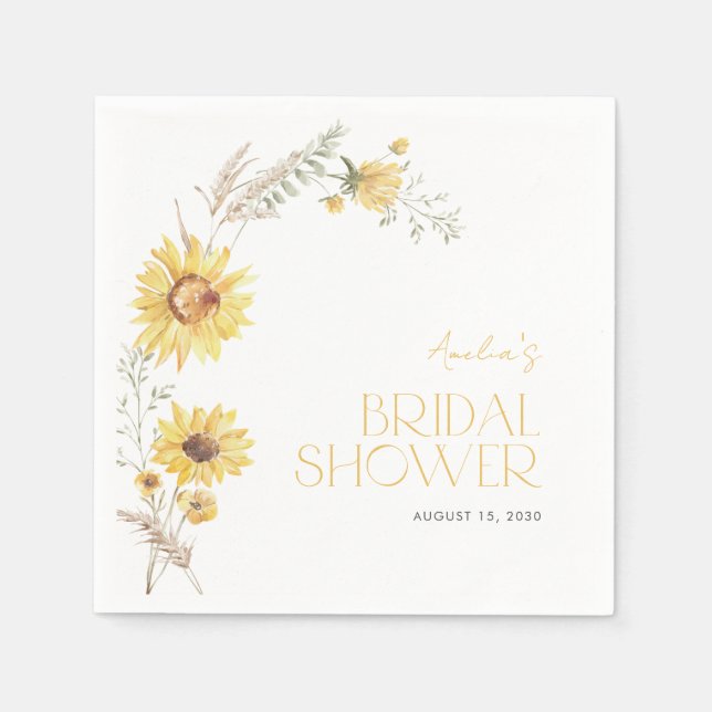 Elegant Boho Sunflower Botanical Bridal Shower Napkins (Front)