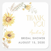 Elegant Boho Sunflower Bridal Shower Thank You