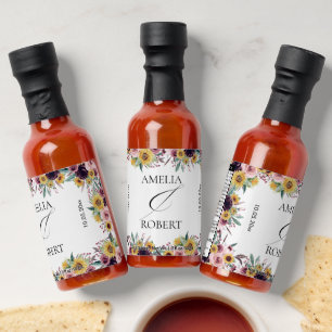 Elegant Boho Sunflower Rustic Floral Fall Wedding Hot Sauces