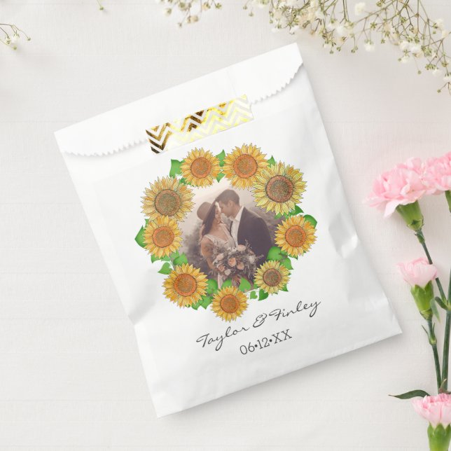 Elegant Boho Sunflower Rustic Personalized Wedding Favor Bag (Sealed)
