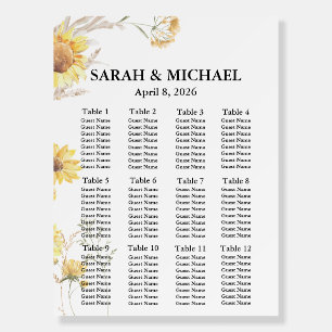 Elegant Boho Sunflower Seating Chart Foam Boards