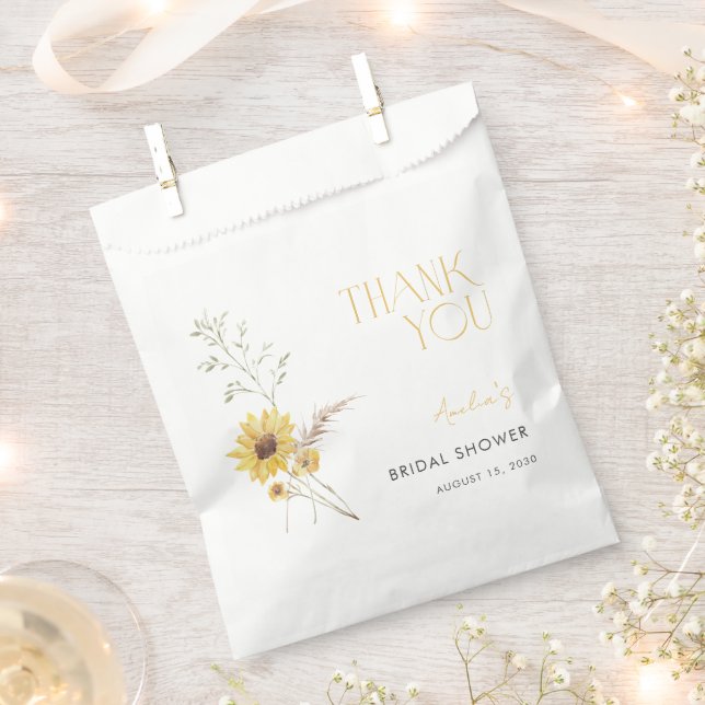 Elegant Boho Sunflower Thank You Bridal Shower Favor Bag (Clipped)