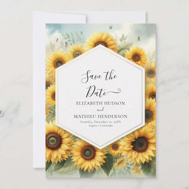 Elegant Boho Sunflower Wedding Save The Date (Front)