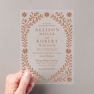 Elegant Boho Terracotta Floral Wedding Acrylic Invitations