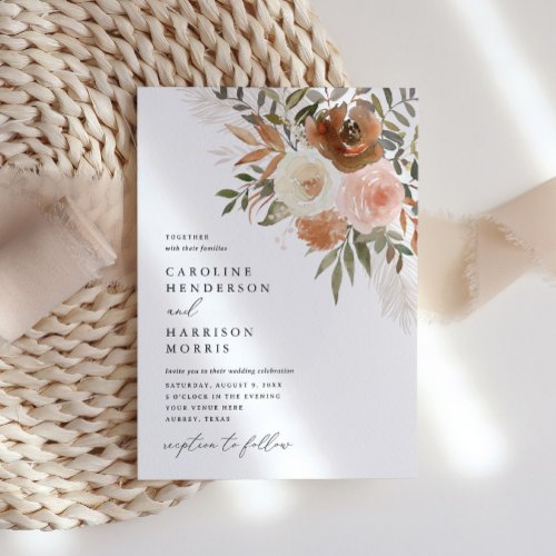 Elegant Boho Terracotta Floral Wedding Invitation