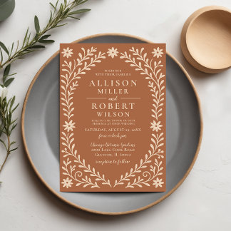 Elegant Boho Terracotta Floral Wedding Invitation