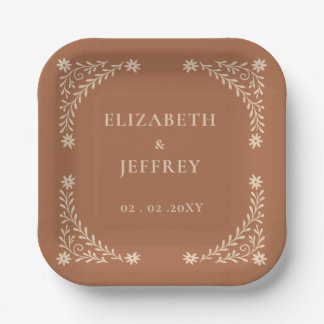 Elegant Boho Terracotta Floral Wedding  Paper Plates