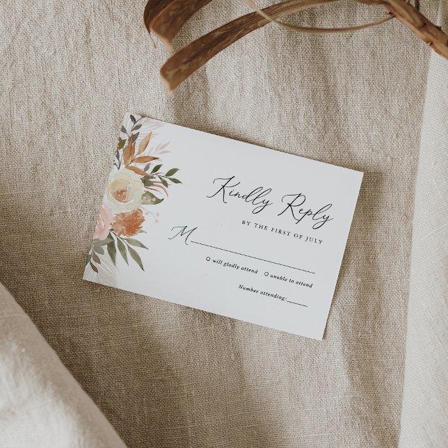 Elegant Boho Terracotta Floral Wedding RSVP Card (Creator Uploaded)