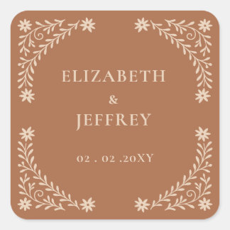 Elegant Boho Terracotta Floral Wedding Square Sticker