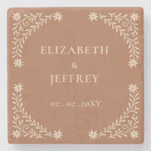 Elegant Boho Terracotta Floral Wedding Stone Coaster