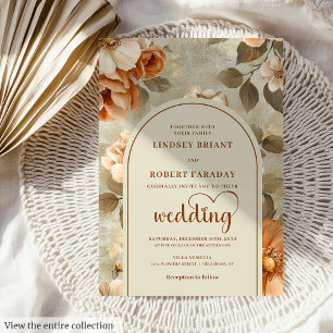 Elegant Boho Terracotta Ivory Sage Floral Wedding  Invitation