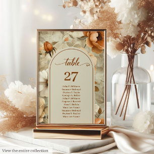 Elegant Boho Terracotta Ivory Sage Floral Wedding  Table Number