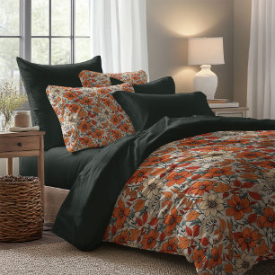 Elegant boho terracotta ivory wild flowers fall duvet cover