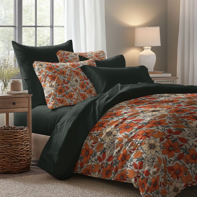 Elegant boho terracotta ivory wild flowers fall duvet cover (Elegant boho terracotta ivory wild flowers fall duvet cover)