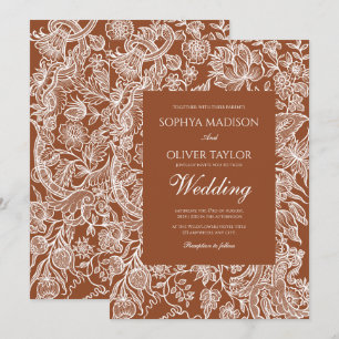 Elegant Boho Terracotta Line Art Wildflower  Invitation