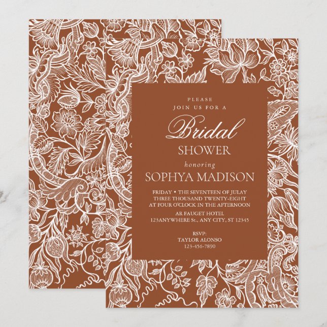 Elegant Boho Terracotta Line Art Wildflower Invitation (Front/Back)