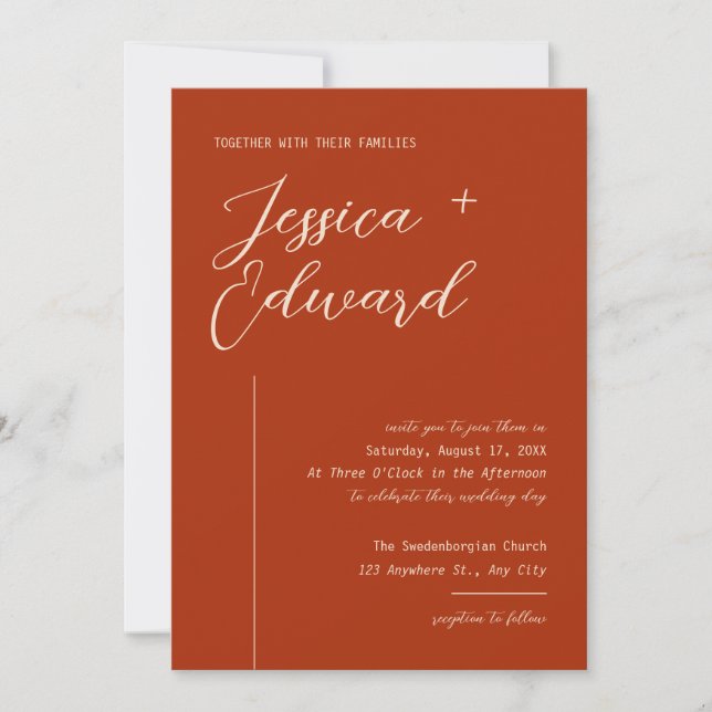 Elegant Boho Terracotta Minimal Wedding Modern Invitation (Front)