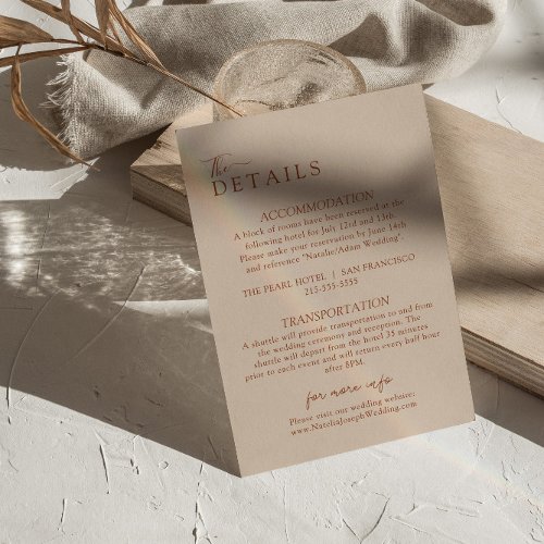 Elegant Boho Terracotta Modern Wedding Details Enclosure Card