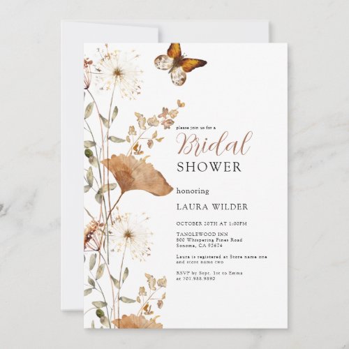 Elegant Boho Terracotta Wildflowers Bridal Shower Invitation