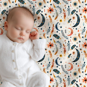 Elegant boho terracotta yellow navy feathers baby blanket
