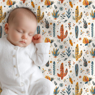 Elegant boho terracotta yellow pastel green baby blanket