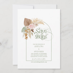 Elegant Boho Tropical Dried Flowers Arch QR Code Save The Date