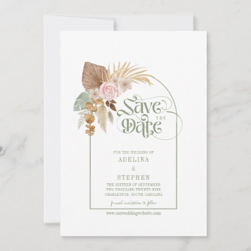 Elegant Boho Tropical Dried Flowers Arch QR Code Save The Date