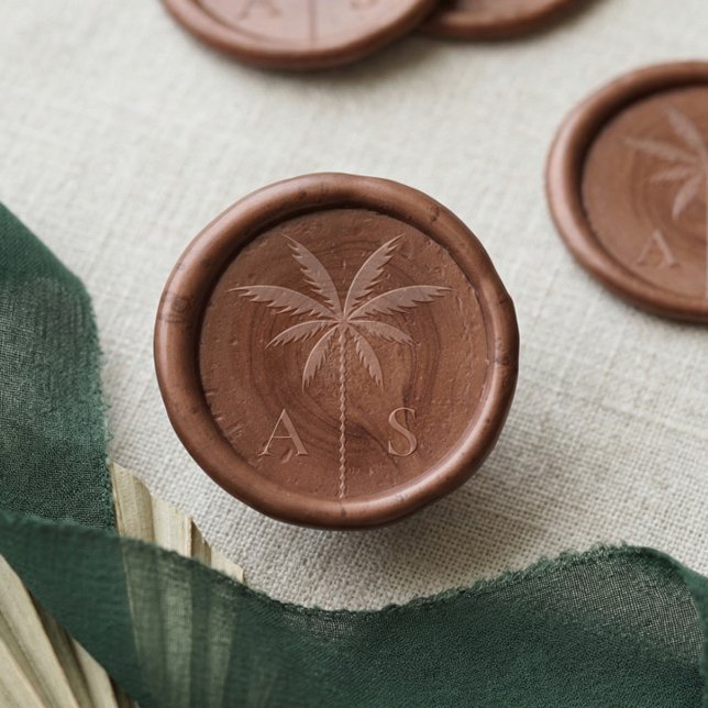 Elegant Boho Tropical Palm Tree Monogram Wax Seal Sticker (Elegant Boho Tropical Palm Tree Monogram Wax Seal Sticker)