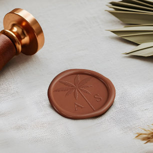 Elegant Boho Tropical Palm Tree Monogram Wax Seal Sticker