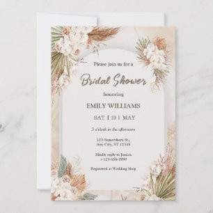 Elegant Boho Tropical Pampas Grass Bridal Shower Invitation