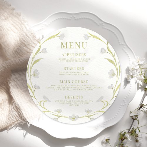 Elegant Boho Tulips Floral Wedding Round Flat Menu