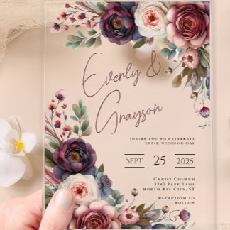Elegant Boho Victorian Rose Bouquet Acrylic Invitations