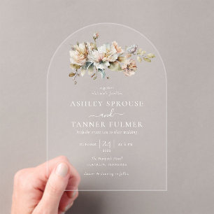 Elegant Boho Vintage Floral Botanical Arch Wedding Acrylic Invitations