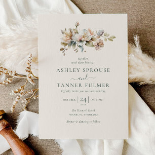 Elegant Boho Vintage Floral Botanical Wedding Invitation
