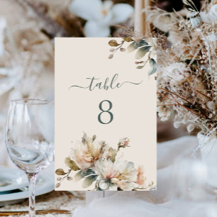 Elegant Boho Vintage Floral Wedding Table Number