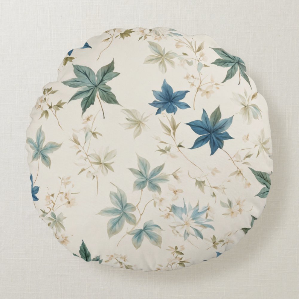 Disover Elegant Boho Vintage Maple Leaves Floral Pattern Round Pillow