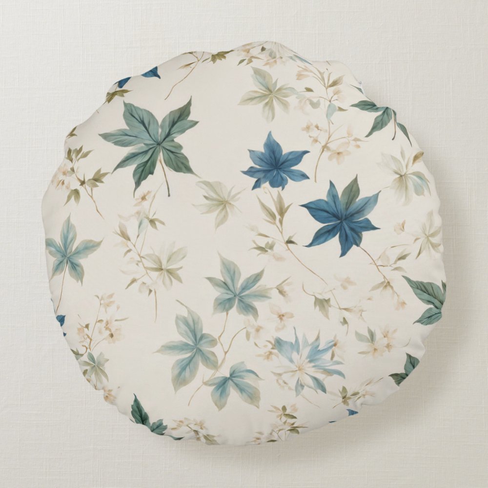 Disover Elegant Boho Vintage Maple Leaves Floral Pattern Round Pillow