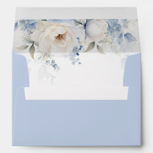 Elegant Boho Watercolor Dusty Blue Floral Wedding Envelope