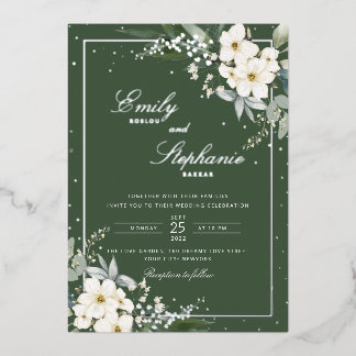 Elegant Boho Watercolor Floral Black Gold Wedding Foil Invitation
