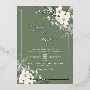 Elegant Boho Watercolor Floral Black Gold Wedding Foil Invitation