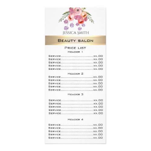 Elegant boho watercolor floral bouquet menu card