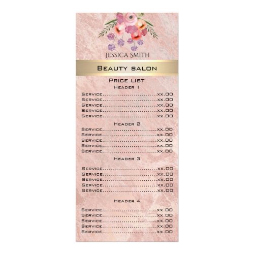 Elegant boho watercolor floral bouquet  price list rack card