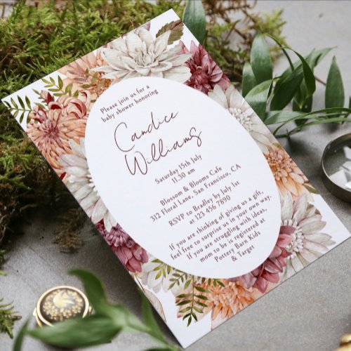 Elegant Boho Watercolor Floral Couples Baby Shower Invitation