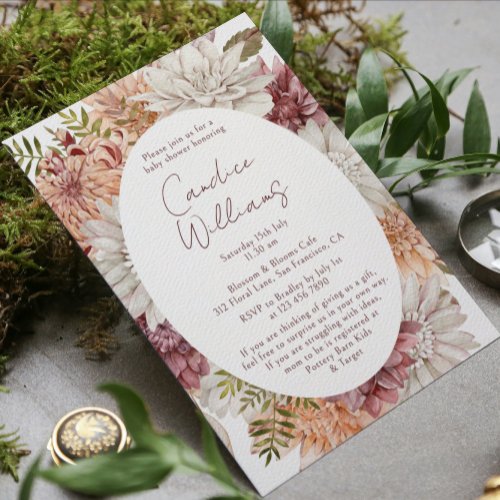 Elegant Boho Watercolor Floral Couples Baby Shower Invitation