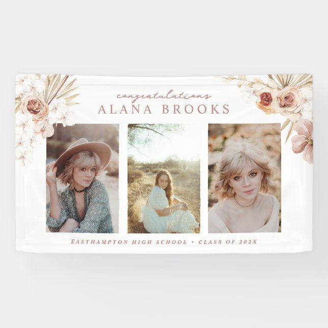 Elegant Boho Watercolor Floral Graduation Banner (Horizontal)