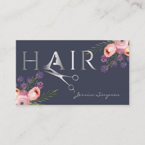 Elegant boho watercolor floral scissors appointmen appointment card