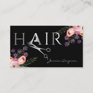 Elegant boho watercolor floral scissors appointment card