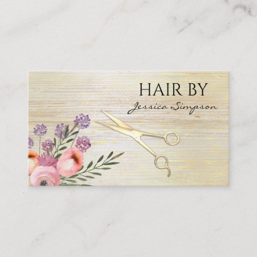 Elegant boho watercolor floral scissors wood appointment card