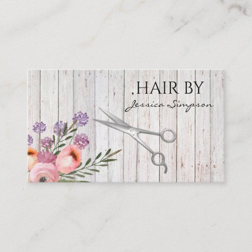 Elegant boho watercolor floral scissors wood appointment card